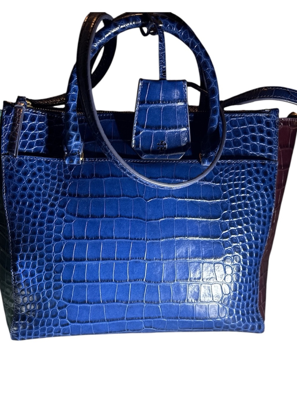 Tory Burch Parker Blue Croc-Embossed Leather Tote - Women's Bag